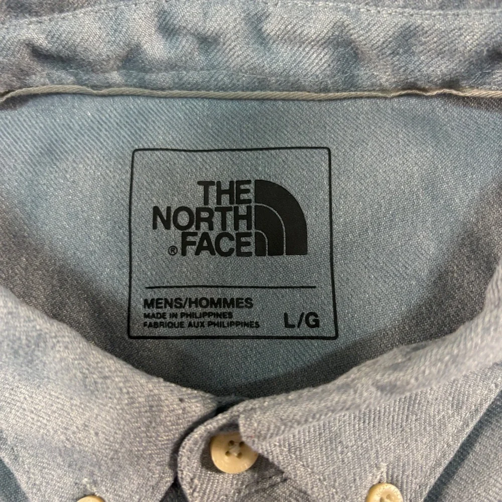 The North Face Mens Long Sleeve Button‎ Down Shirt Blue Grey Large L/G Pocket